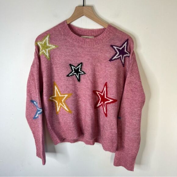 Electric & Rose Pink Mohair Wool Blend Sweater with Stars Anthropologie Medium - Picture 5 of 11